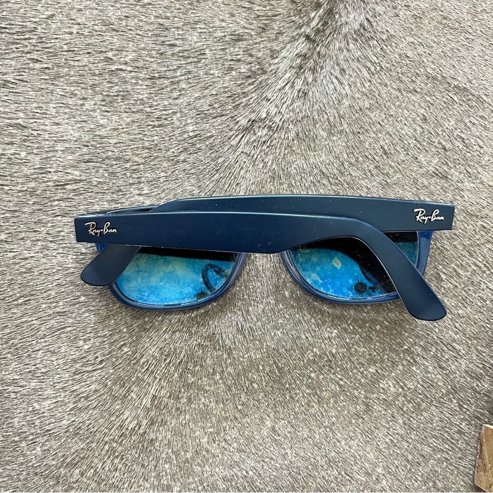 Ray-Ban New Wayfarer Men's Matte Blue Mirrored  Sunglasses RB-2132 - 6053/71 - Picture 7 of 7